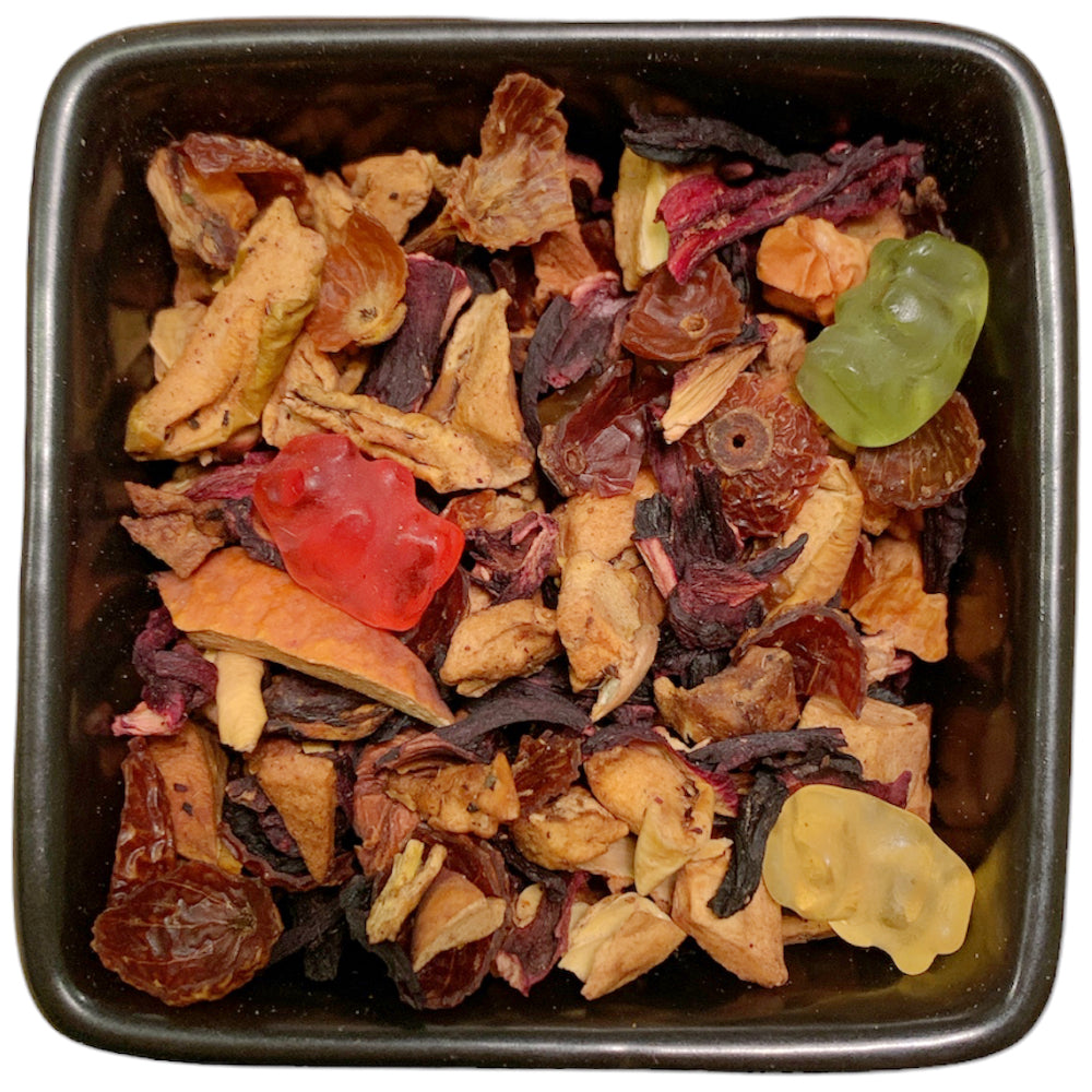 Aromatisierter Früchtetee mit Gummibärchen-Frucht-Geschmack aus der TeeWiese.  
