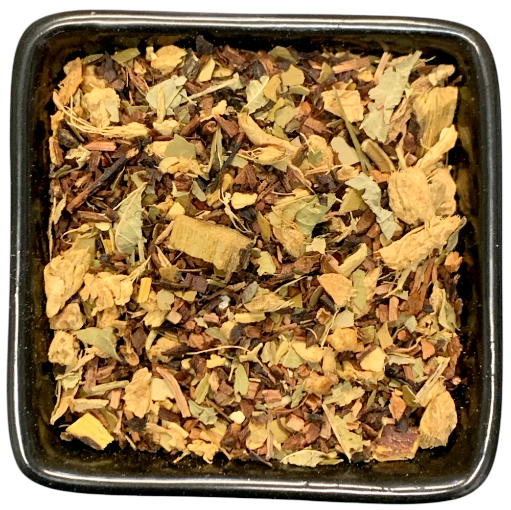 Aromatisierte Kräuter-Gewürzmischung aus der TeeWiese.

Fastenzeit ist ein Gewürz-Kräutertee mit einer schönen Ingwernote. Der enthaltene Honeybush macht diesen Tee nicht so strong. So schmeckt er warm und kalt und ist ein schmackhafter Begleiter durch den Tag, um den Flüssigkeitshaushalt zu decken.